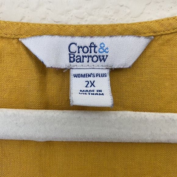 Croft & Barrow Dress Womens Size 2X Mustard Linen Blend Tiered Sleeveless Pocket - Picture 7 of 9